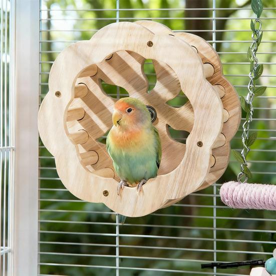 Wooden Bird Perch Toy Interactive Spinning Wheel Parakeet Perch Rotating Wheel Bird Cage Toy for Cockatiels Conures Enrichment And Exercise