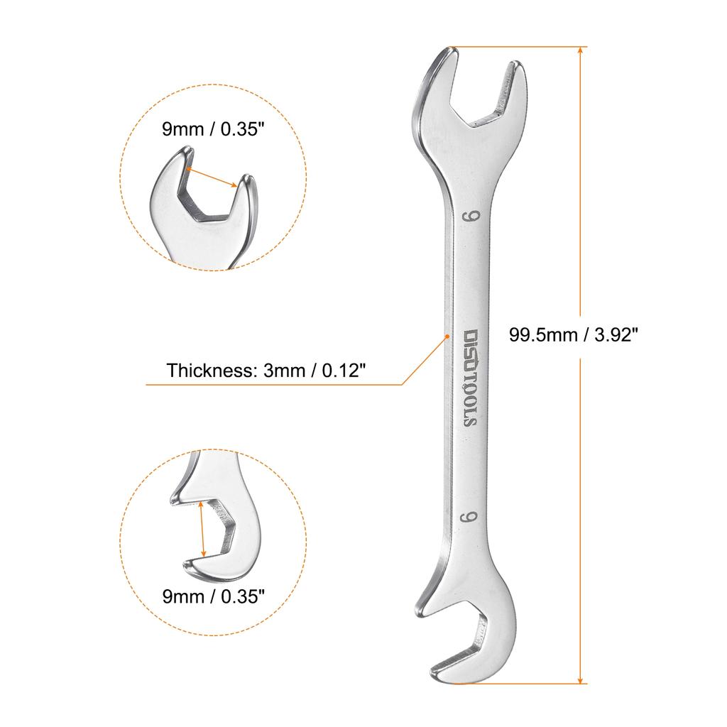 Uxcell Super-Thin Open End Wrench 5mm-11mm Metric Double Open-End Wrench with 15°and 75° Angled for Auto Repairs Home Projects