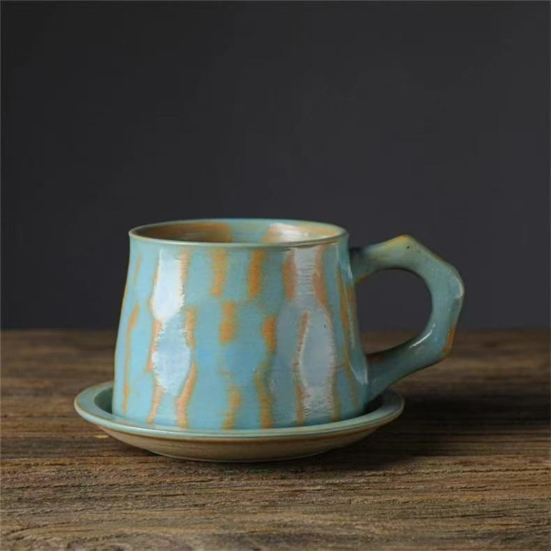 Handmade Retro Ceramic Coffee Cup and Saucer Set - Creative, Simple Design