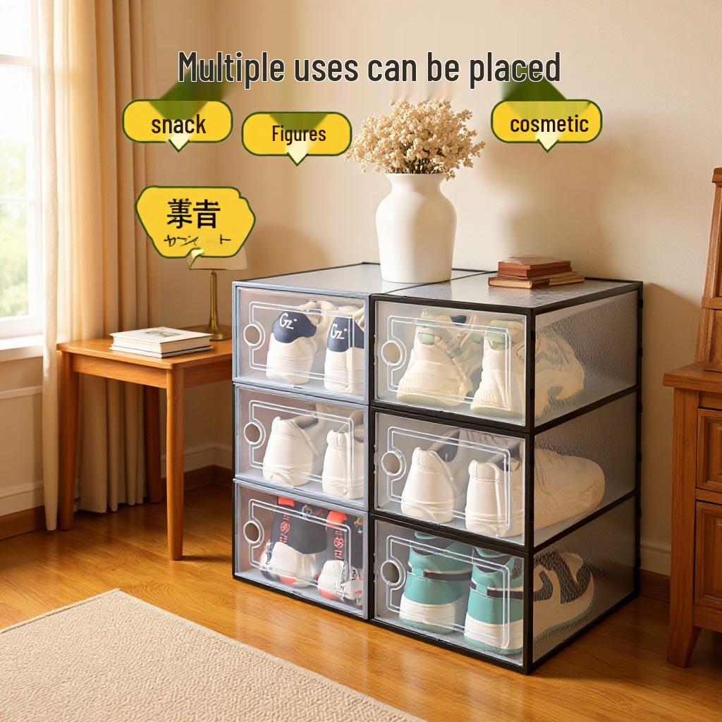 Transparent Building Block Style Shoe Storage Box - Dustproof Plastic Organizer Cabinet for Home