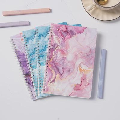 Marble Pattern Coil Notebook Set: 4 Stylish, High-Value Horizontal Line Books