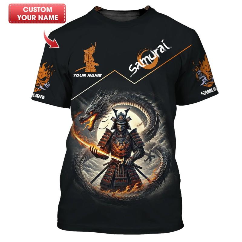 Custom Name Japan Samurai Graphic Tshirt For Men 3D Full Print Short Sleeve Samurai Tee Shirts Tops Gift For Samurai Lovers