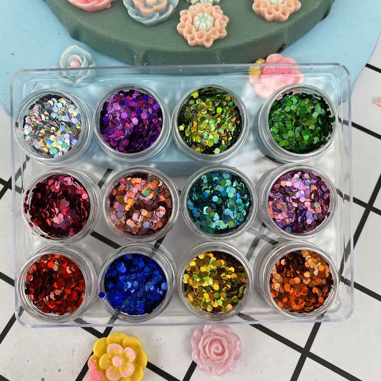 12-Farben Nail Art Glitzer Set: Rosen-, Blüten-, Herz- & Stern-Pailletten zur Handyhüllen-Dekoration