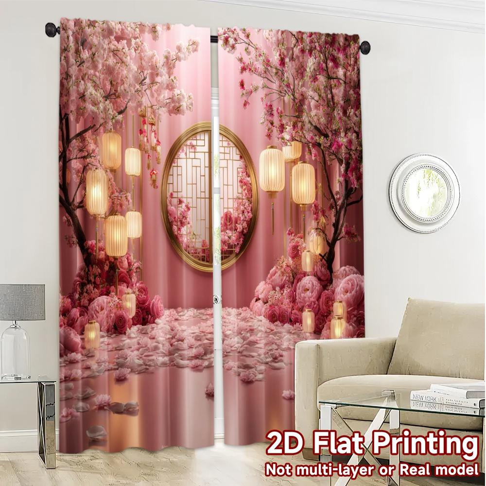 Set Of 2 Flat Printing Curtains Without Rod Blossom Serenity Popular Fabric Home Decor Ldeal Curtain With Semi Sheer Polyester