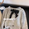 Autumn and winter new polka dot silk scarf bow thickened sweater women's love buckle knitted gray
