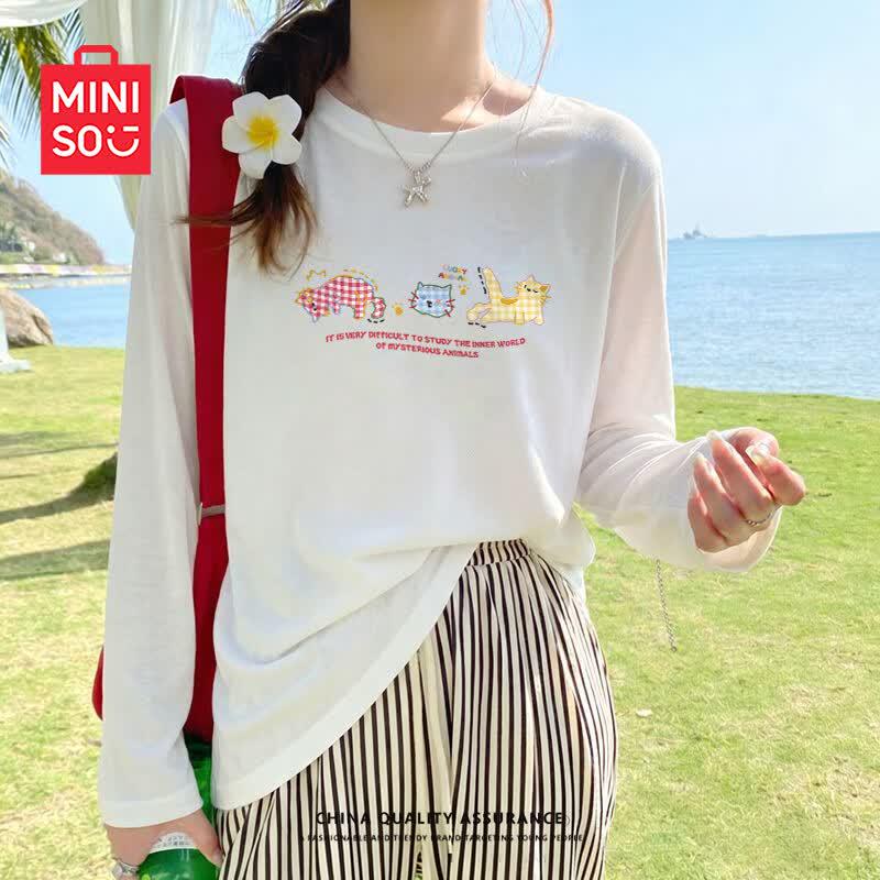 MINISO Women s Snowflake Cotton Long Sleeve Cool-Touch T-Shirt XL