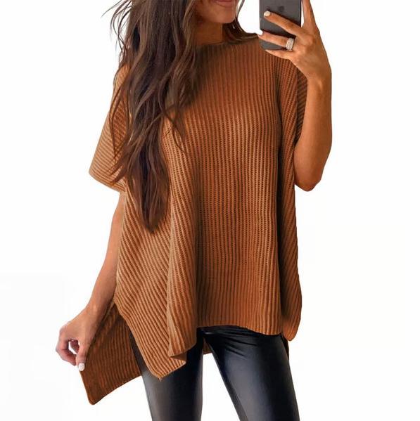 2024 Women's Summer Solid Color Knit Crew Neck Pullover T-Shirt - European & American Casual Loose Fit, Drop Shoulder, Short Sleeve Top