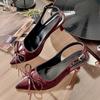 Fashion Patent Leather Wrapped Toe Sandals Women's Spring and Summer New Bow One Strap Non-slip Pointed Toe High Heels