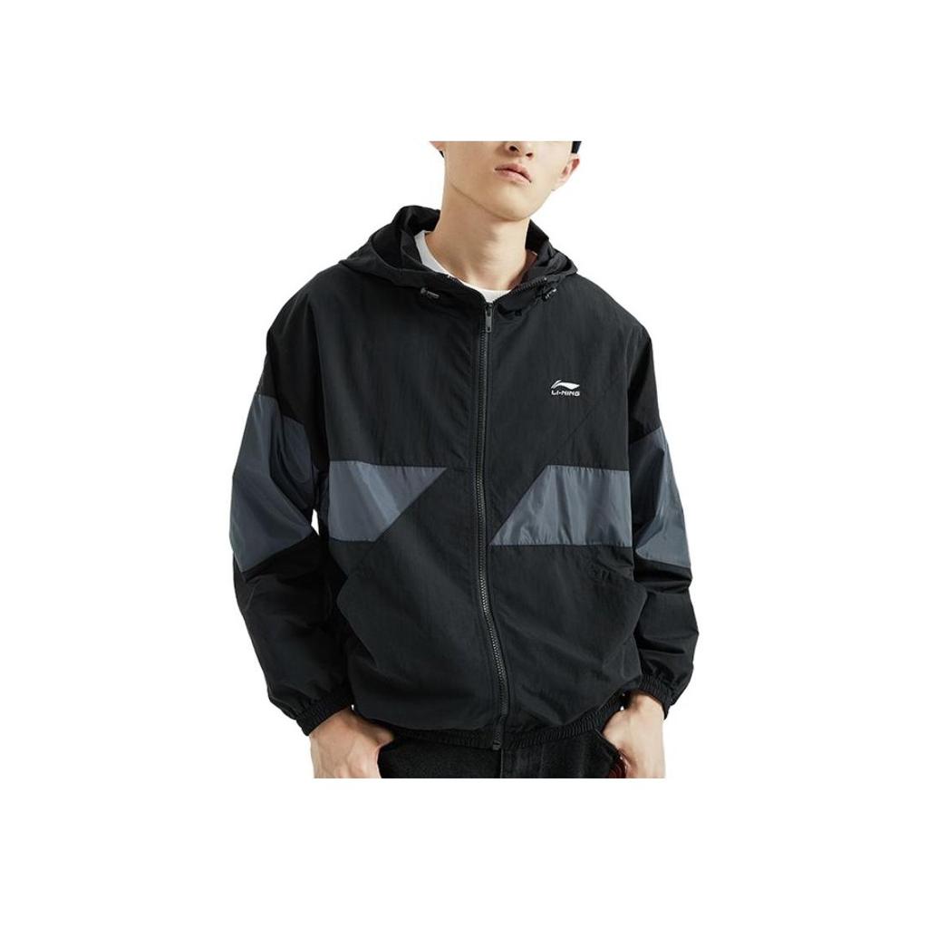 Li Ning Sports Fashion Series Water-Resistant Color-Block Loose Sports Jacket Men Jacket Black AFDR027-4