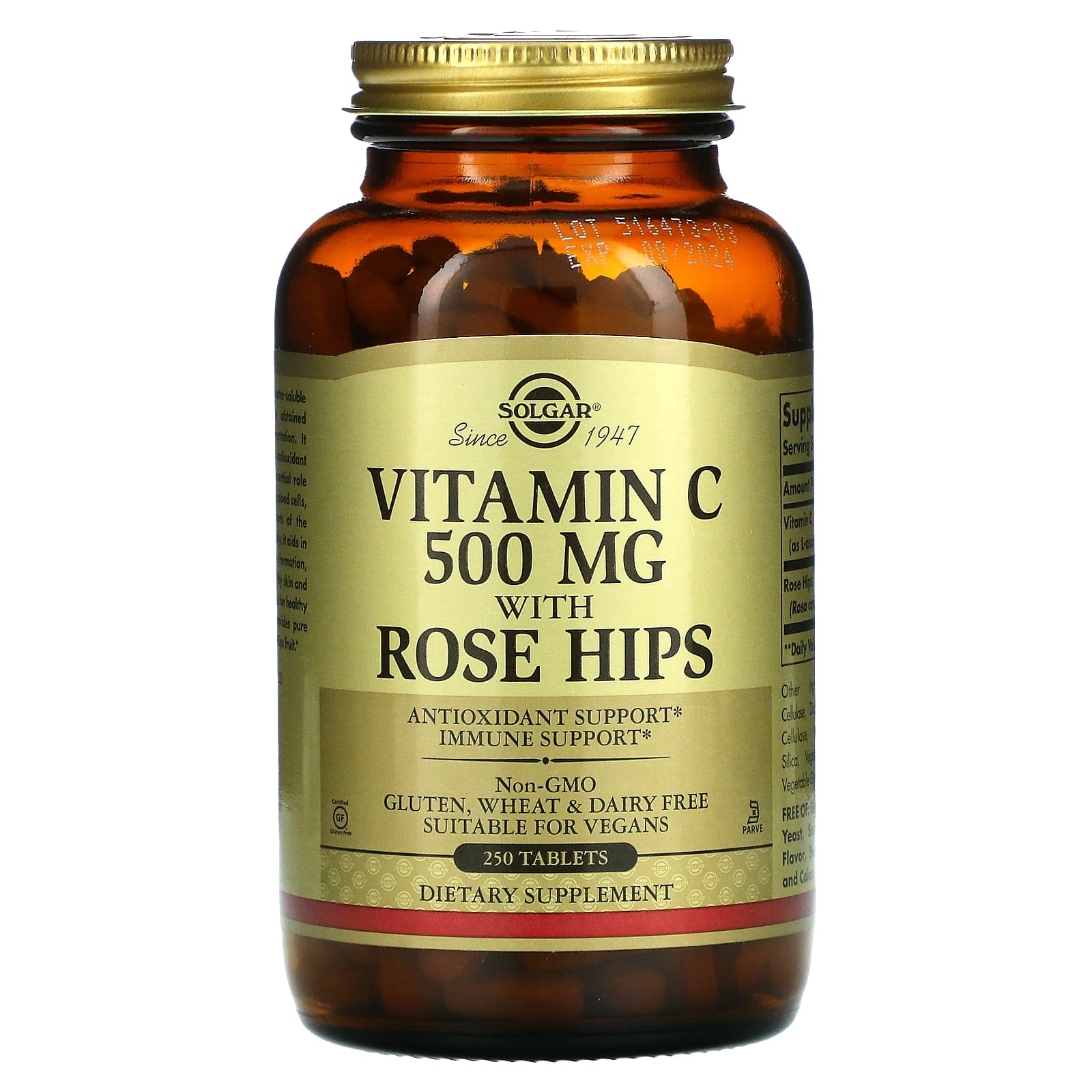 

Solgar, Vitamin C with Rose Hips, 500 mg, 250 tablets