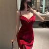 Sweet Spice Girls Golden Velvet Low Chest Suspender Dress Women's Summer Sexy Halter Split Hip Wrap Short Skirt