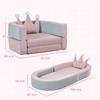 Children's Sofa Convertible into Bed and Play Area with Crown Cushion 116x61x14 cm Pink and Greyish Blue