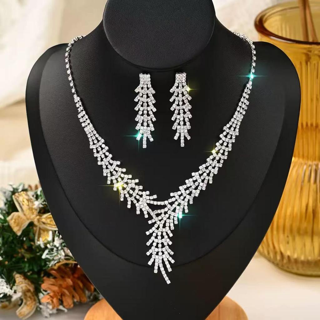 Sparkling Diamond Necklace and Earrings Set for Bride - Elegant Wedding and Evening Jewelry