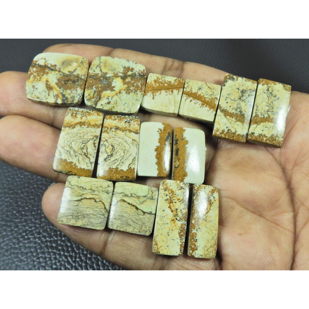 Natural Picture Jasper Matched Pair Octagon Cabochon Loose Gemstone 7PairLot C-3382