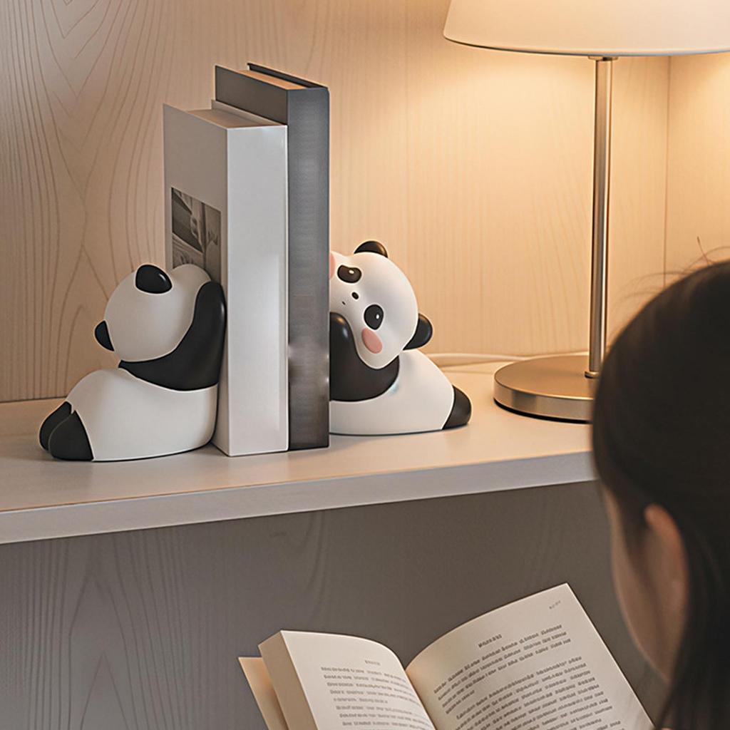 Cute Bookends Resin Panda Book Ends Book Ends for Shelves for Bedroom Living Room Desk Home Office Library Table Desktop Kitchen