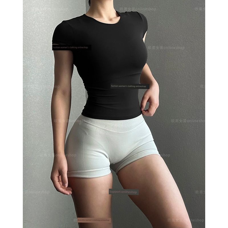 Classic Easy to Wear Slim Looking Yoga Jacket Tight Sport Running Training Short-Sleeved T-shirt Waist Slimming Workout Clothes Breathable