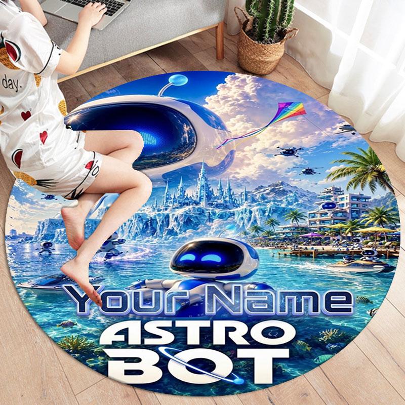 ASTRO BOT Custom Name Round Area Rug,Carpet Rug for Living Room Bedroom Sofa Playroom Decor,Non-slip Floor Mat