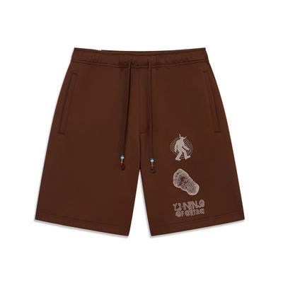 Li Ning Letter Pattern Printed Lace-Up Casual Shorts Men Shorts Brown AKST677-3