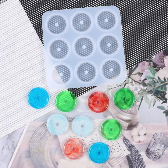 Round Silicone Mold 9 Cavity Circle Button Pendant Resin Epoxy Mold with Hole Casting Mold DIY Wind Chimes Keychain Jewelry Making Tool for Beginners