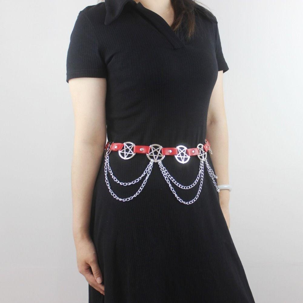 Y2K Pentagram Metal Chain  for Women Streetwear Dress Waist Accessory