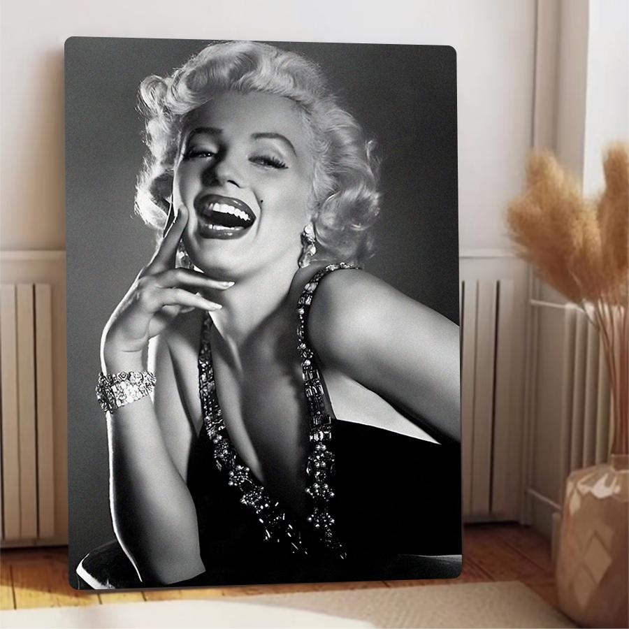 Classic Marilyn Monroe Black and White Smile Portrait Retro Metal Tin Sign Wall Art for Living Room Bedroom Bar Home Decor