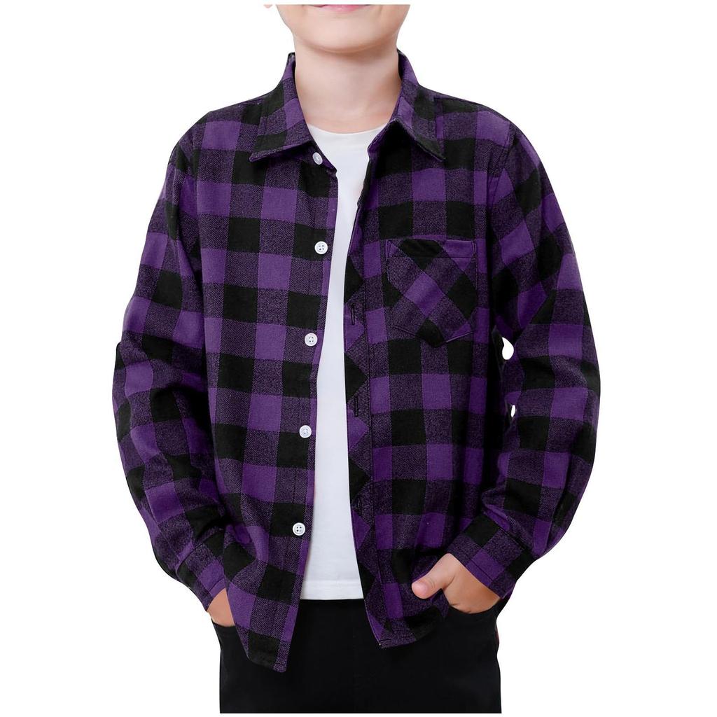 Boys Plaid Flannel Long Sleeve Button Down Shirt Kids Casual Shirts