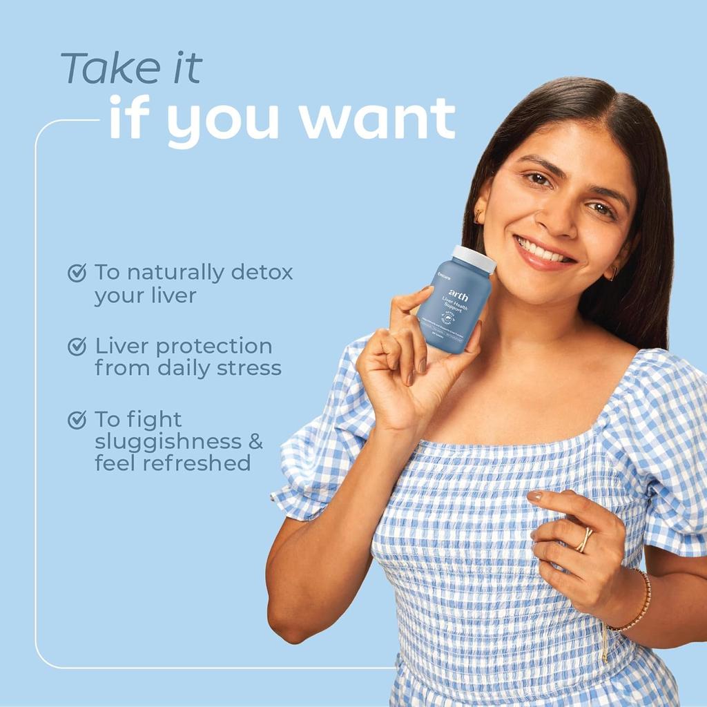 Arth Liver Health Supplement with Milk Thistle, CoQ10, Vitamins C & E, 60 Veg Tablets for Detox & Digestion