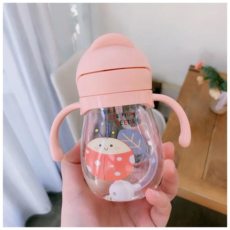 Lovely Kids Water Bottle 300ml Kindergarten Children Water Cup With Gravity Ball Baby Portable With Straw Anti-choking Cute Cup