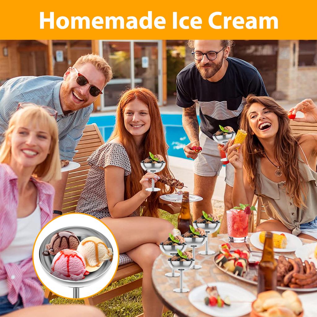 2Pcs Ice Cream Cups Salad Bowl Stainless Steel Bowl Dessert Fruit Plate Snack Dish Reusable Dessert Cup High Footed Pudding Cup