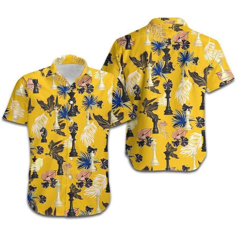 Vintage Chess Pattern Shirt For Men 3D Printed Short Sleeve Loose Lapel Hawaiian Shirts Women Y2k Summer Street Button Blouses