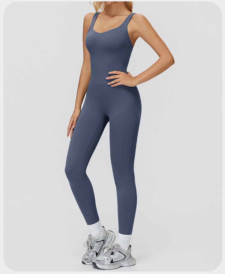 European & American One-Piece Brushed Yoga Bodysuit: Tight-Fitting, Slimming, Sports & Fitness Wear