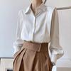 Chic Spring French Satin Long Sleeve White Shirt - Wrinkle-Resistant Women's High-End Design