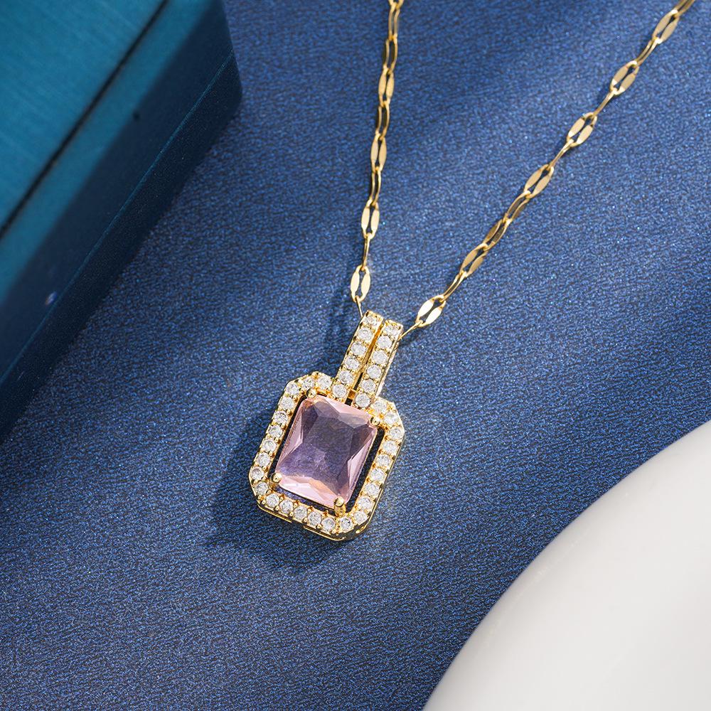 Elegant Multicolor Zirconia Square Diamond Necklace - High-End Fashion Clavicle Chain