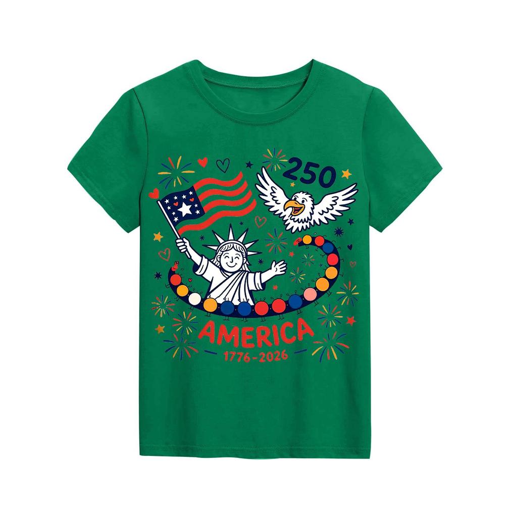 Fashionable Round Neck Short Sleeve Work Clothes Printed Tops For KID Summer Tops