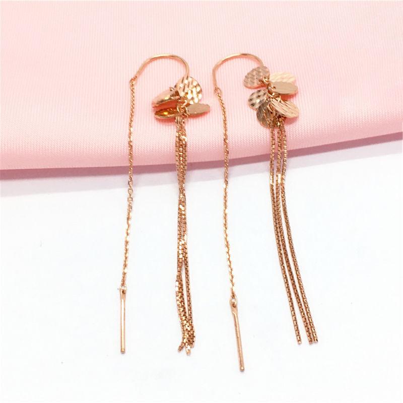 Exquisite Russian 585 Purple Gold Long Fringed Disc Earrings Fashionable Rose Gold Light Luxury Sequined Earphones ( 12cm )