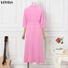 VONDA S-5XL Women V Neck 3/4 Sleeve Slim Waist Elegnat Casual Maxi Dress