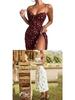 2026 Spring European & American Women's Sexy Printed Lace-up Slit Camisole Dress