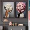 Canvas Painting Nordic Wall Art Posters Woman Head With Flowers Fashion Lady Portrait Picture Home Bedroom Decoration (No Frame)