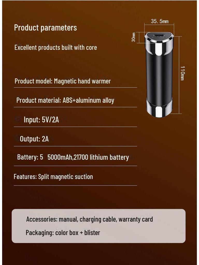 Prenosná USB nabíjateľná vyhrievacia podložka na ruky a power banka s magnetickou separáciou 2 v 1