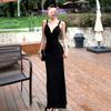 European and American Women's Clothing Summer Sexy Open-ended Backless Slim-fitting Pleated Small Dress Hip-wrapped Suspender Dress