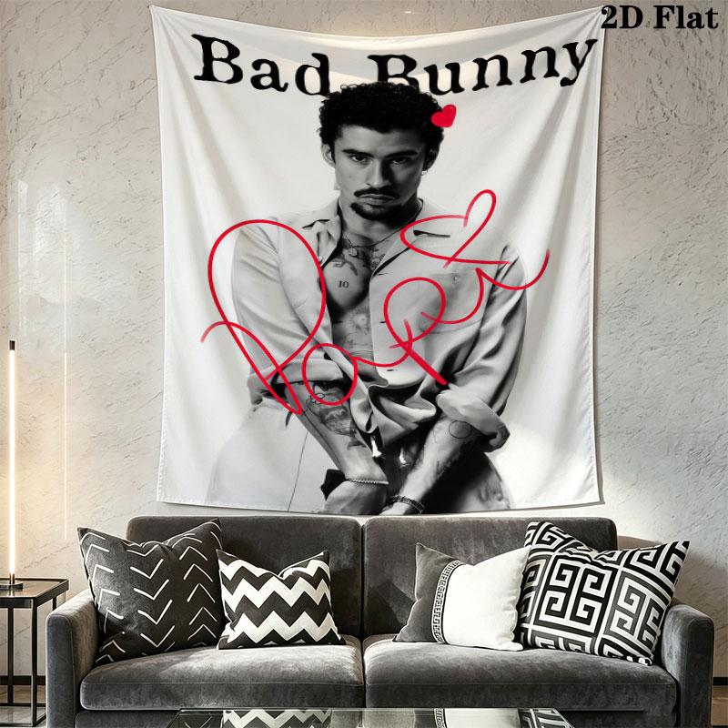 Bad Bunny Star Wall Hanging Printed Fabric Blanket Decorative Tapestries for Bedroom Living Room Home Decor