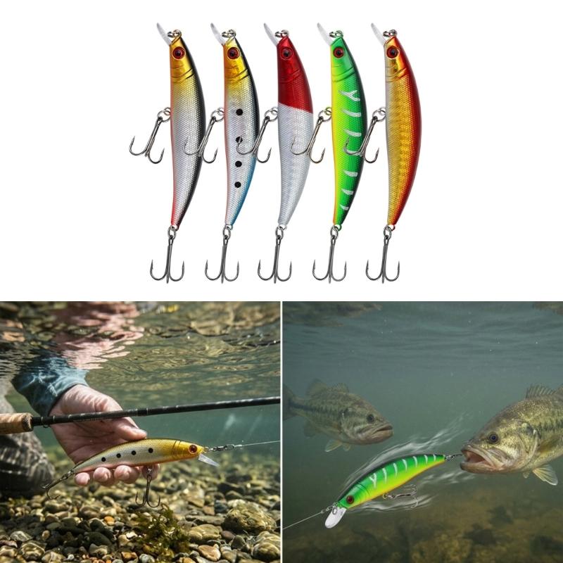 Jerkbait Fishing Tackle Set for Stream Casting and Shallow Water Use, 5 Piece 88 Mm Artificial Baits Fishing Lures with Fish Eye Detail