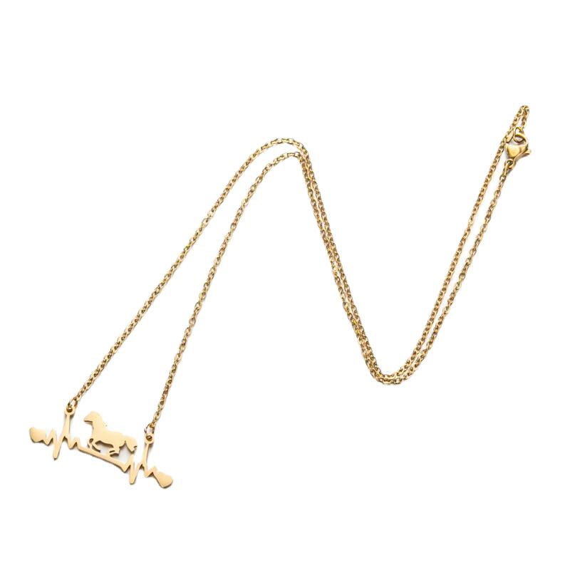 Stainless Steel Zodiac Horse Pendant Necklace with EKG Heartbeat Design