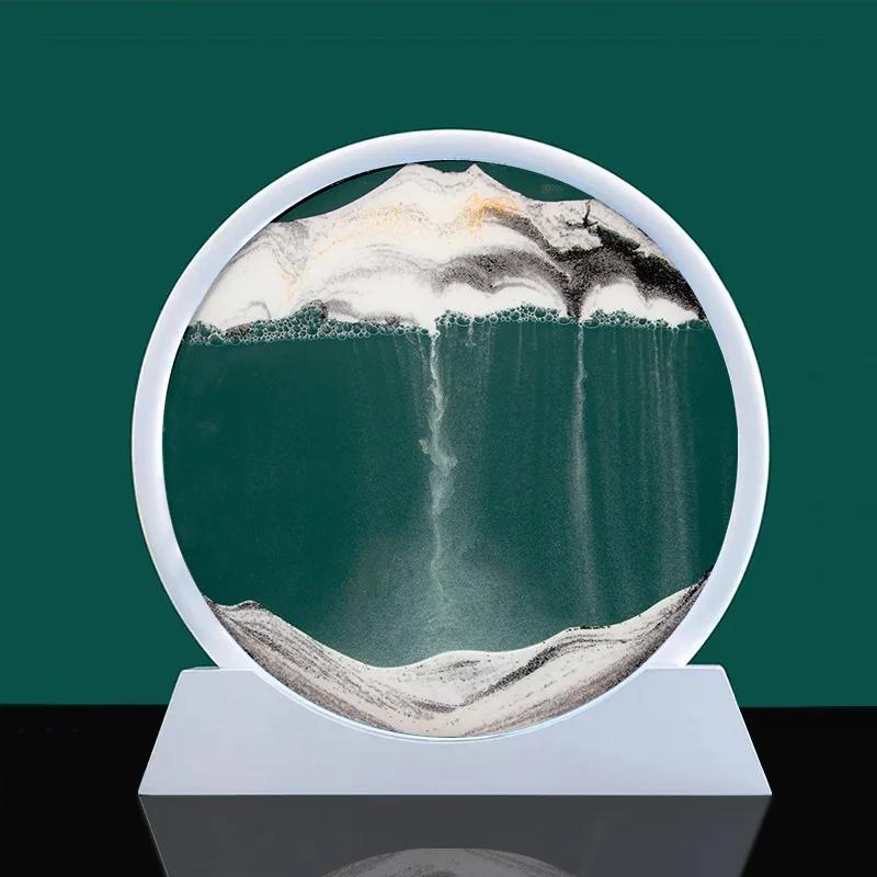 3D Moving Sand Art Picture Round Glass Deep Sea Sandscape Hourglass Quicksand Craft Flowing Sand Painting Office Home Decor Gift