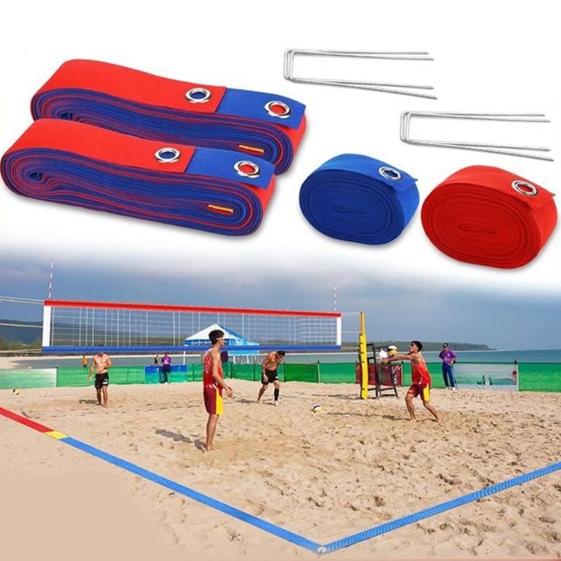 Outdoor Volleyball Boundaries Line with Ground Nails Volleyball Courts Webbing Marker for Sand Outdoor Grass Backyard