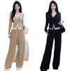 Women's Korean Style Two-Piece Set: Fake Two-Piece Long-Sleeve Top with Wide-Leg Pants - Spring/Autumn Fashion