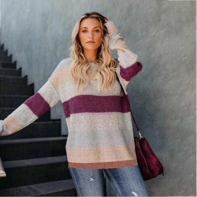 Women Winter Loose Striped Sweater Casual Stylish Pullover Perfect For Everyday Wear