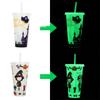 1PC 720ml Halloween Print Plastic Luminous Straw Cup Juice Milk Tea Coffee Cups for Party Supplies Funny Straw Cup Kitchen Drink