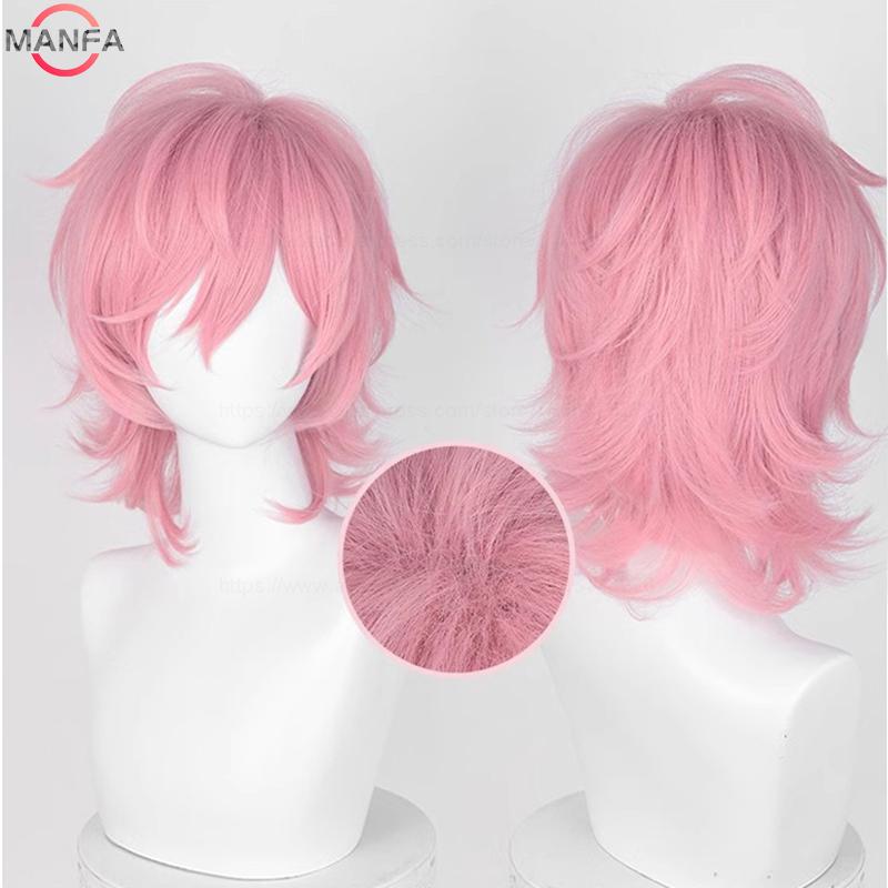 Perruque Cosplay Ayato Yuri d'Anime 36cm Perruques Courtes Roses Cheveux Synthétiques Résistants à la Chaleur