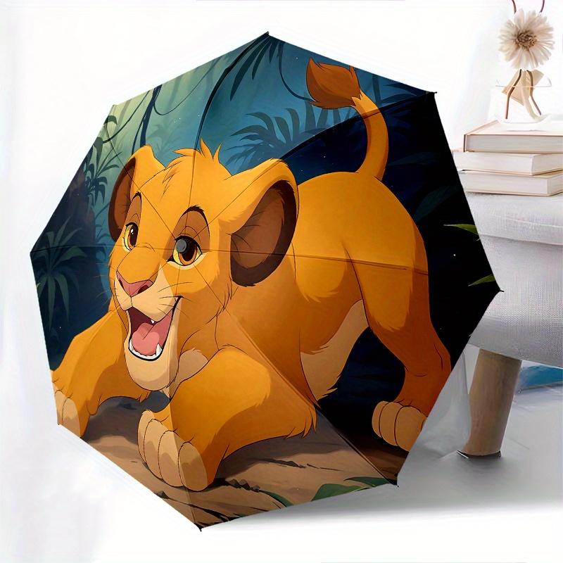 1 Paraguas Plegable Portátil de 8 Varillas Temático del Rey León, Simba, Colorido, Apertura Automática para Hombres y Mujeres, Un Compañero Compacto para Viajes Diarios Adecuado para Lluvias Diarias
